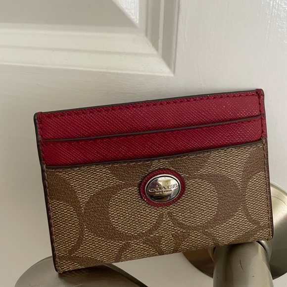 Coach Red Leather Monogram Card Holder - Picture 1 of 4